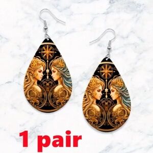 NWT Zodiac Gemini on a Teardrop Shaped Pierced Dangle Earrings!